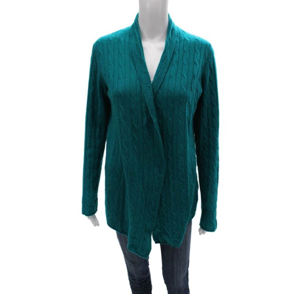 Sutton Cashmere Women Green Collared Cashmere Cardigan Size M